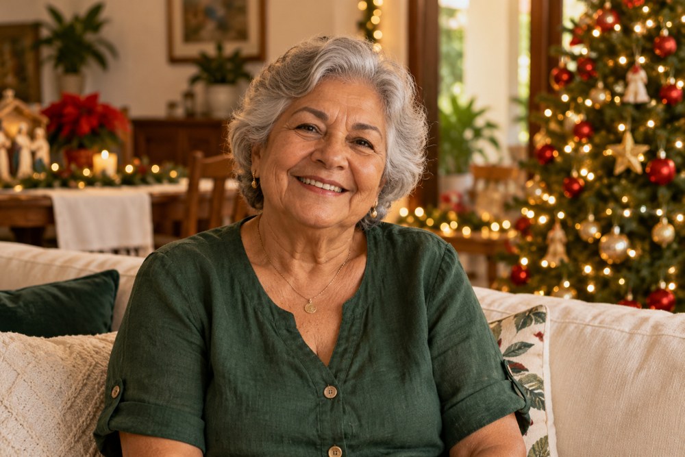 Lúcia à mesa com sua família no Natal